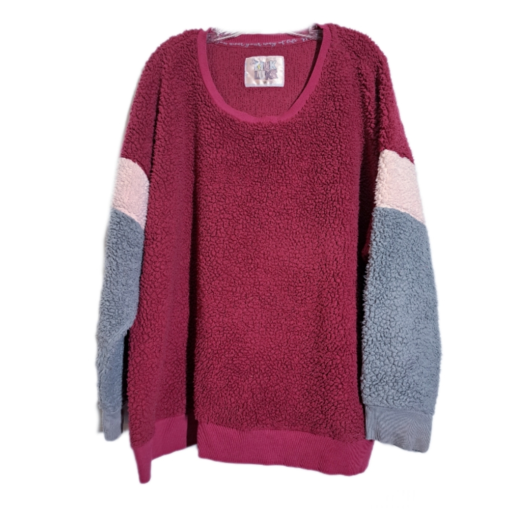 Muk Luks Raspberry Colorblock Sherpa Pullover Swe… - image 1